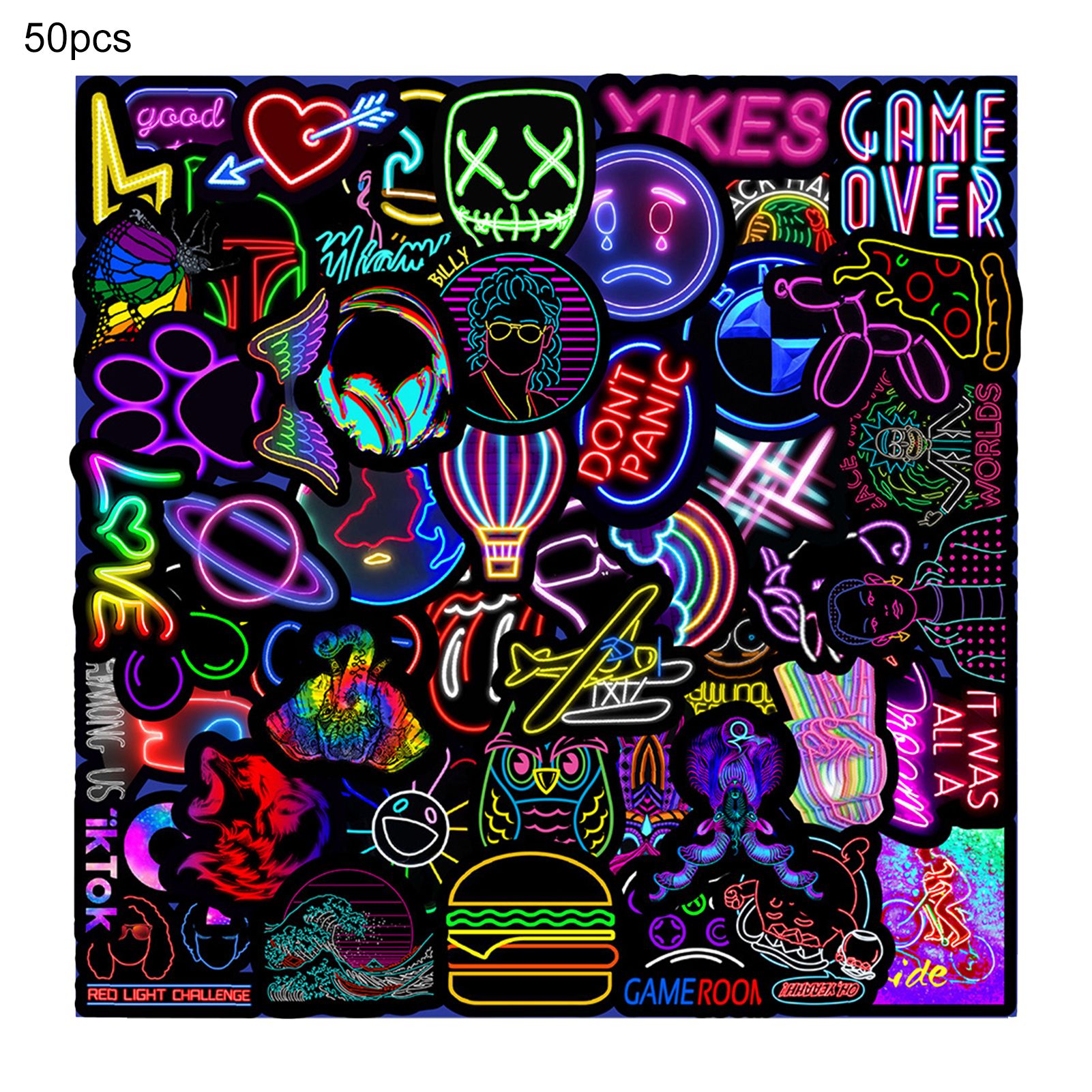 50Pcs Neon Light Sticker Waterproof Reusable DIY Car Guitar Motorcycle Neon Style Stickers for Students