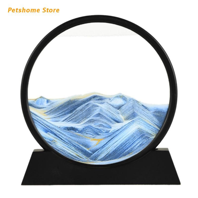 12" Moving Sand Art Picture Round Glass 3D Deep Sea Sandscape in Motion Display Flowing Sand Frame Round Glass Grit Photo Hourgl