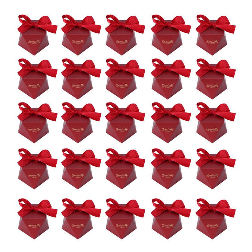 Chenmeng La 25Set Candy Box Innovative Diamond Shaped Sugar Container Wedding Party Decoration Red