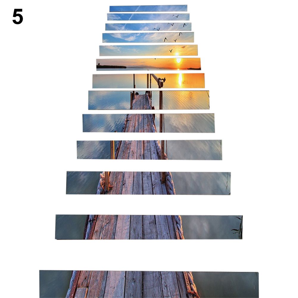 13Pcs/Set Stylish Silent Sea Scenery Stairs Step Sticker Decals Home Decoration