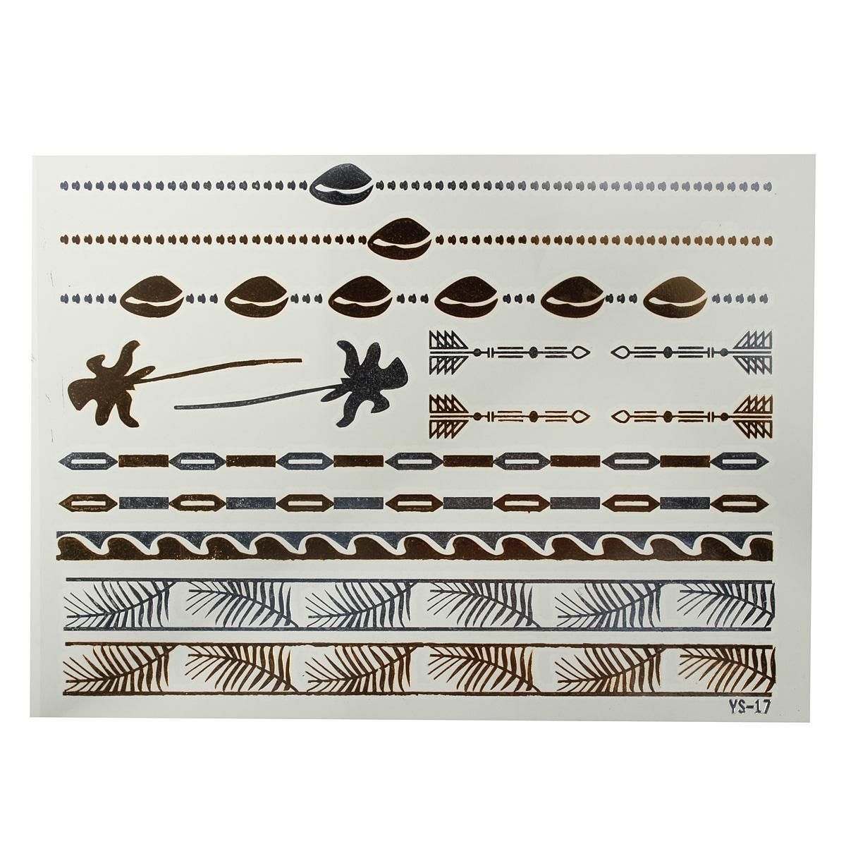 Temporary Metallic Tattoo Gold Silver Black Flash Tat toos Flash Inspired sheet YS-17