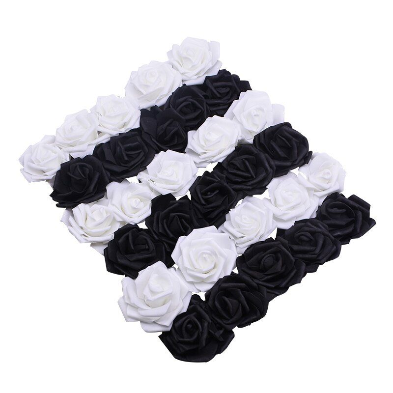 30pcs 8cm Foam Rose Artificial Flowers Heads DIY Bride Bouquet Floral Wedding Party Decoration Supplies Cheap Flower with Stem