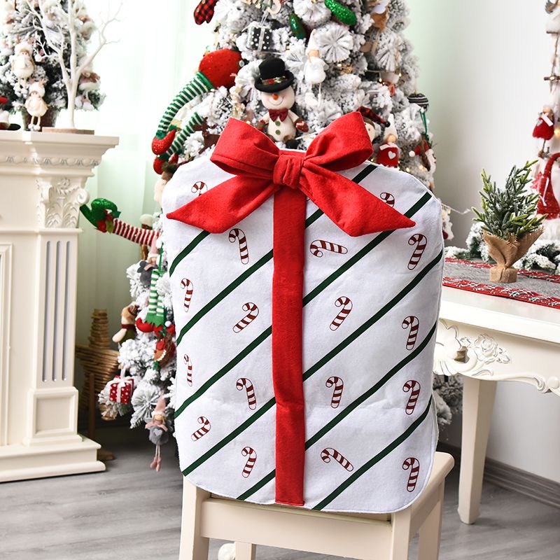 Christmas Chair Back Cover Cute Bow Gift Package Chair Cover Christmas Restaurant Home Cartoon Chair Back Cover