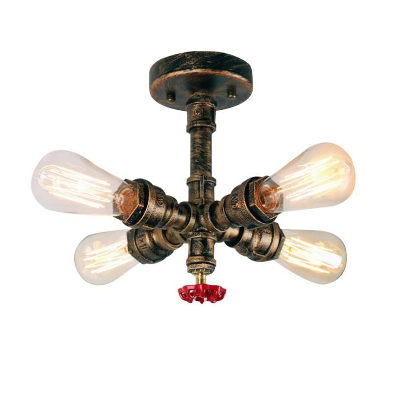 Vintage Industrial Loft Water Pipe Wall Light Retro Iron Wall Ceiling Lamp Multi Lights Lighting Living Room Bathroom Decor E27