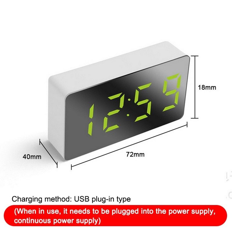 LED Mirror Digital MINI Alarm Clock Snooze Table Clock Wake Up Mute Calendar Dimmable Electronic Desktop Clocks Home Decoration