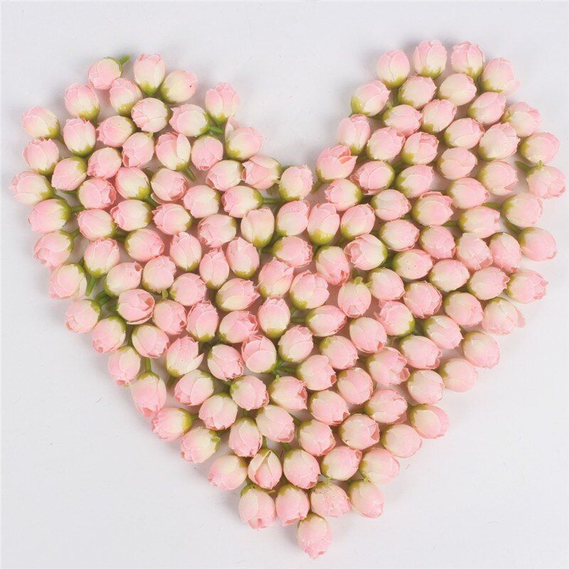 100PC DIY Mini Rose Bud Artificial Flower Head Bridal Wrist Flower Accessories Wedding Flower Wall Material Garland Wreath Decor