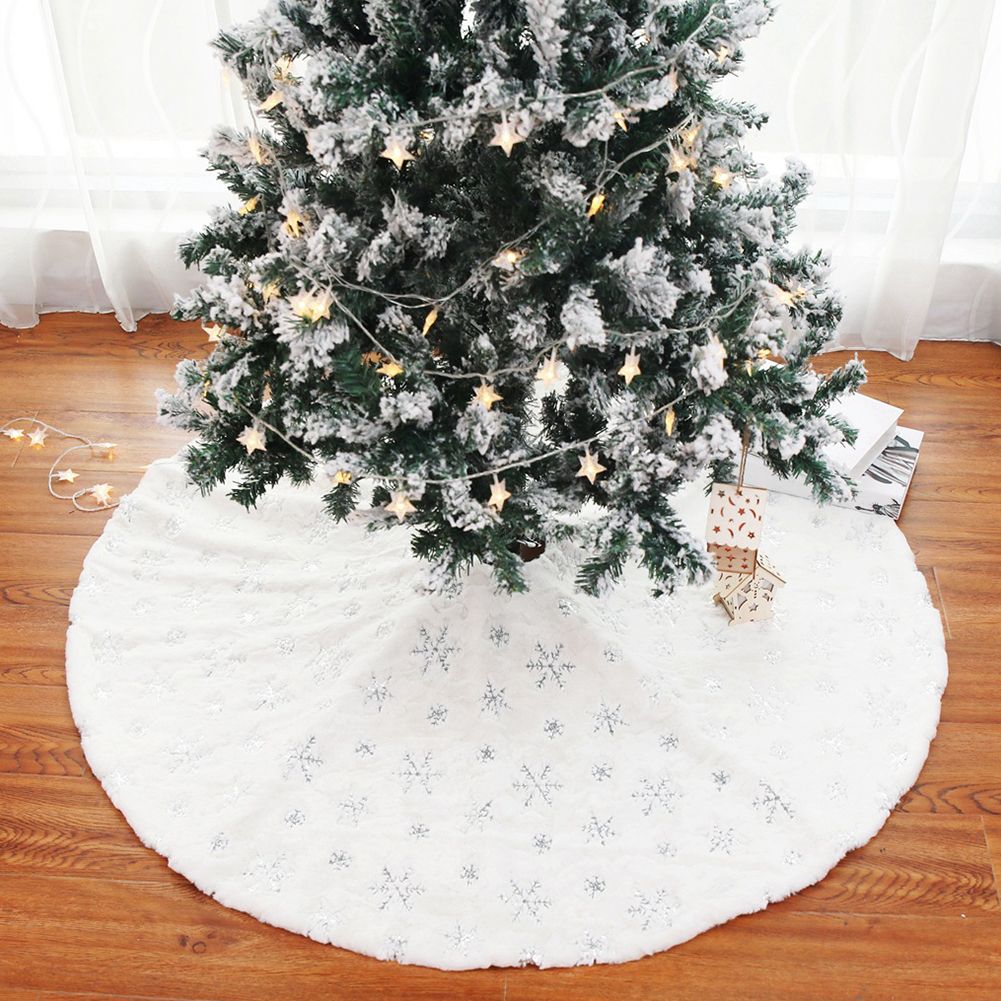 Yfashion 90/122cm Plush Pearl Slices Embroidered Christmas ree Skirt Christmas ree Decoration