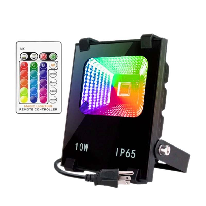 10W LED Flood s RGB Colorful Remote Control Spots IP66 Waterproof for Garden Garage(US Plug)