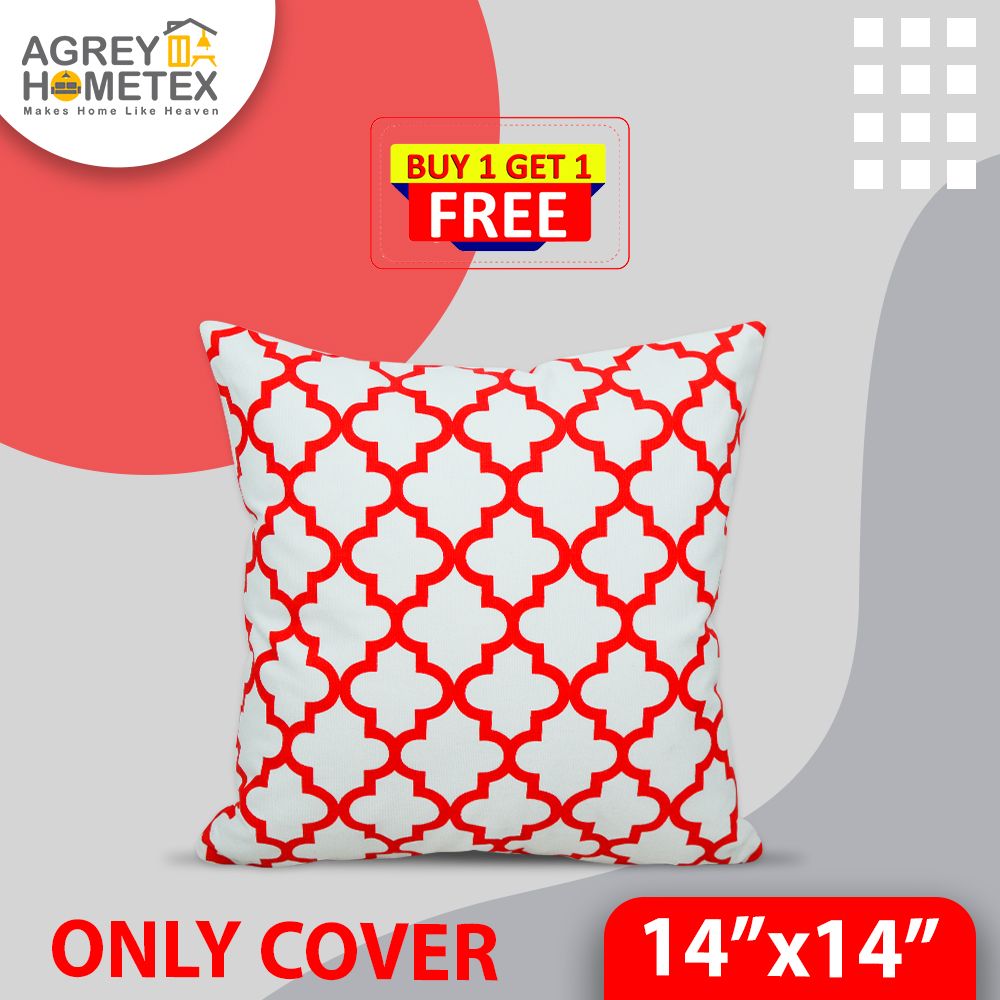 Cushion Cover, White & Red (14"x14") Only Cover