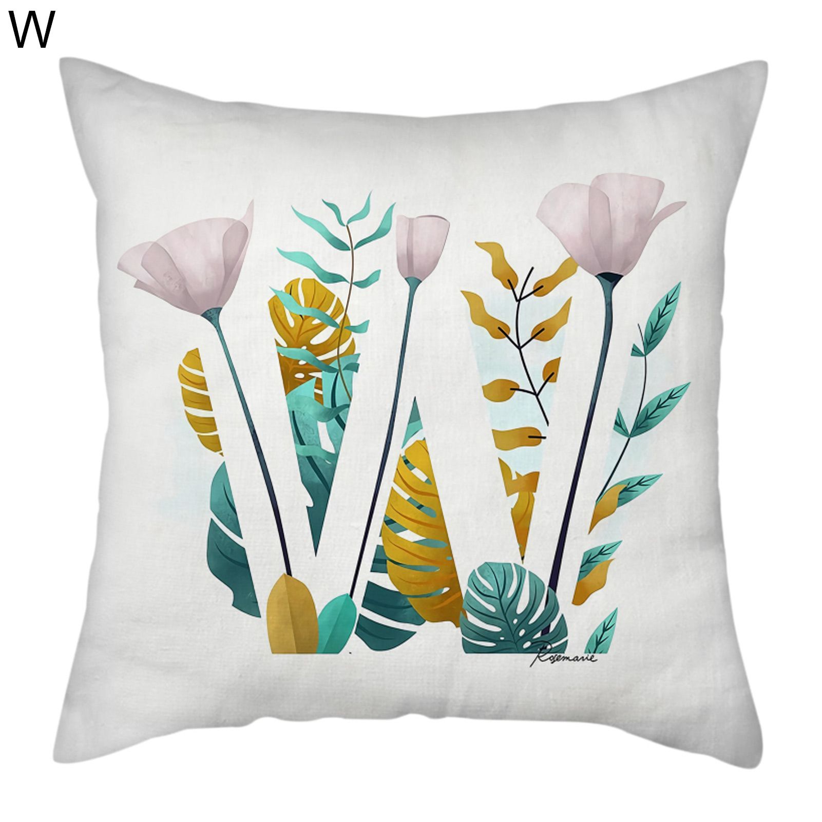Cushion Case Elegant 26 Letters Pillow Case with Flowers Printed