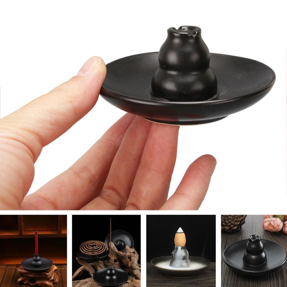 1Pcs Multipurpose Black Ceramic Church Gourd Shape Assuaging Calming Backflow Incense Burner oke Holder Plate Home Decor