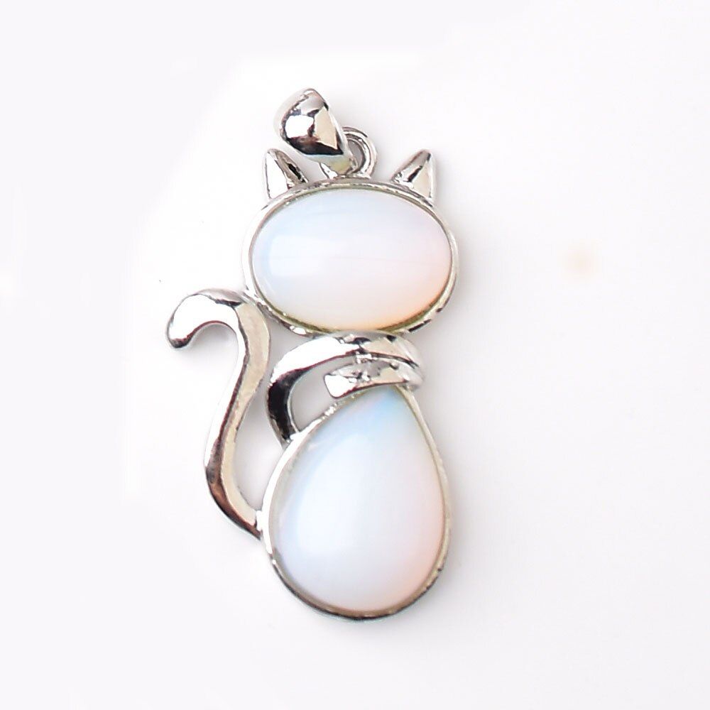 Natural Crystal Pendant Fashion Crystal Cat Pendant Rose Quartz Malachite Tigers Eye Pink Stone Agate For Women Mineral Jewelry