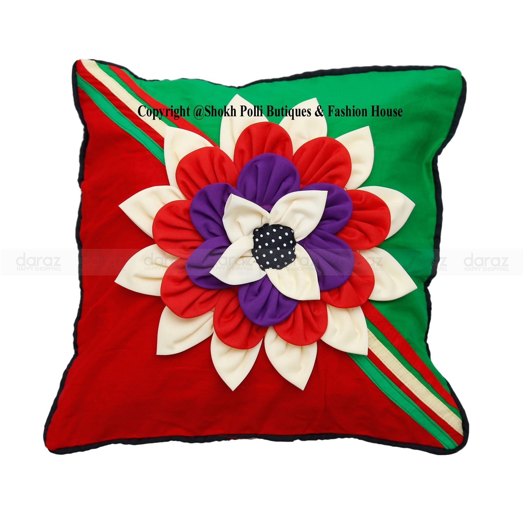 Hand Made Decorative Cotton Cushion Cover- Multicolor(16" *16")- Only Cover