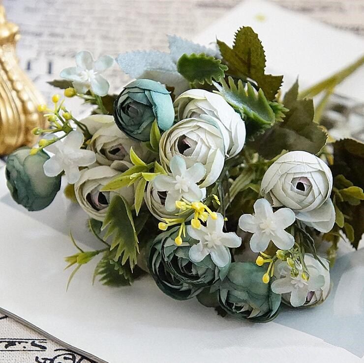 13 Heads Silk Artificial Peony Flowers small Tea Rose bouquet fleur artificielles for Home wedding decoration fake Flower