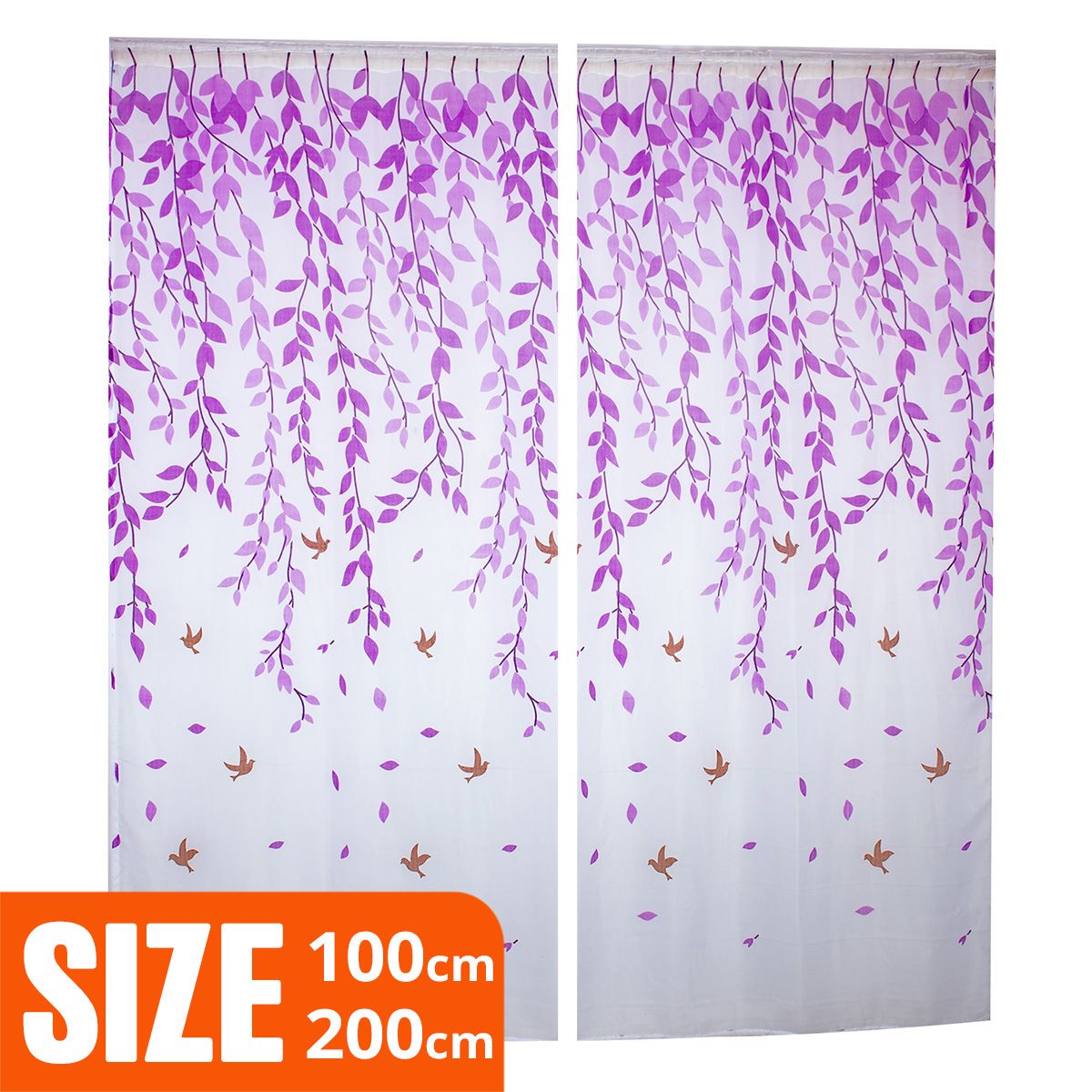 2Pcs/Set Translucent Curtain Branches Print Multi-color Window Decor Leaves Pattern Window Sheer for Home