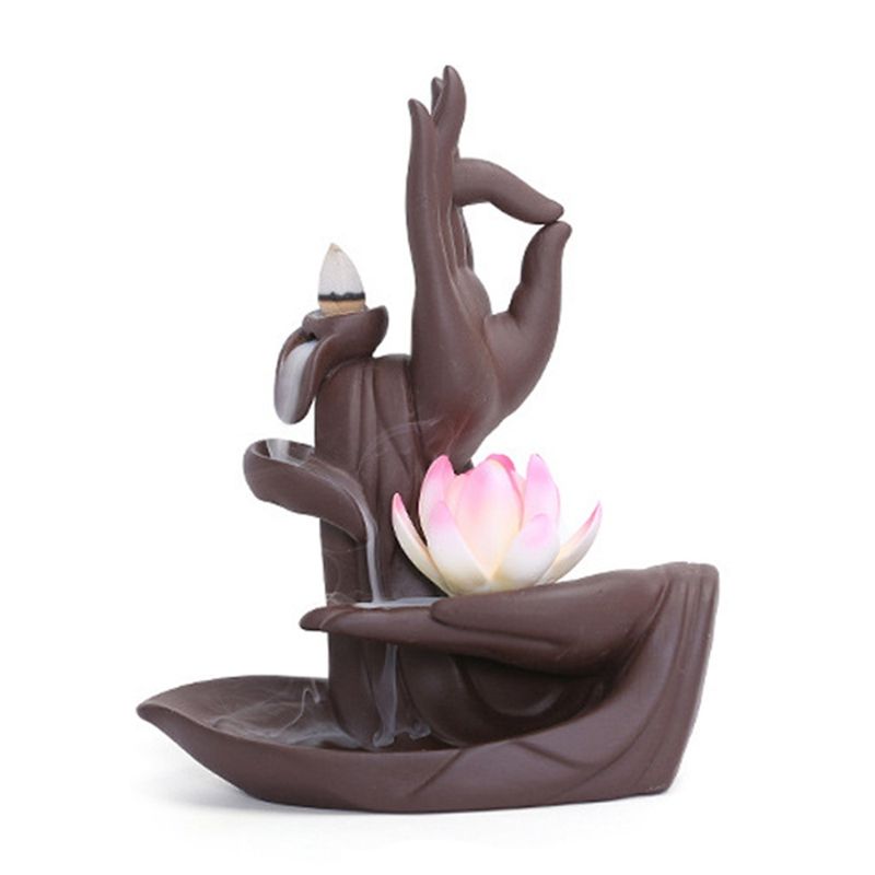 Buddha Incense Burner Handcraft Ceramic Statue Hand Backflow Incense Burner for Home Decor Decoration