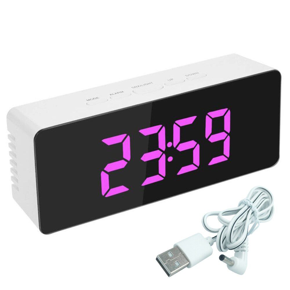 Alarm Clock LED Digital Clock Multifunction Mirror Snooze Display Time Night LCD Table Light Office USB Cable Digital Clock