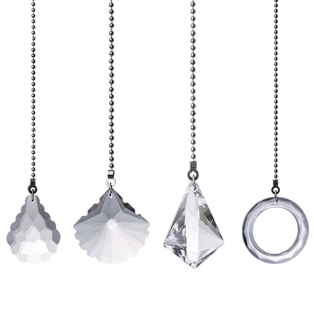 4Pcs Crystal Prisms Charm Pendant Ceiling Fan Pull Chain Extender with Ball Chain Connector