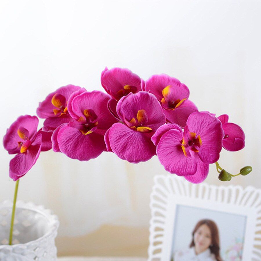 Artificial Silk White Orchid Flowers  Butterfly Moth Phalaenopsis Fake Flower for Wedding Home Festival Decoration