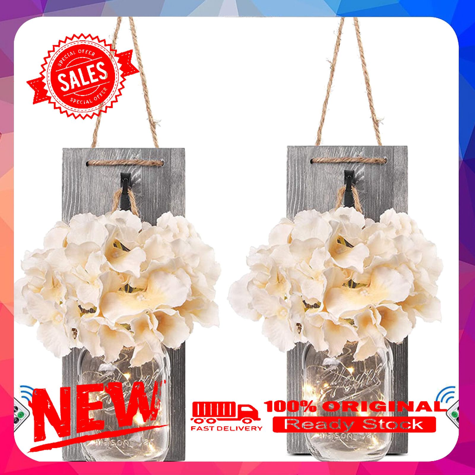 2Pcs Rustic Art LED Hanging Wall Fairy Lights Home Garden Patio Farm Decoration