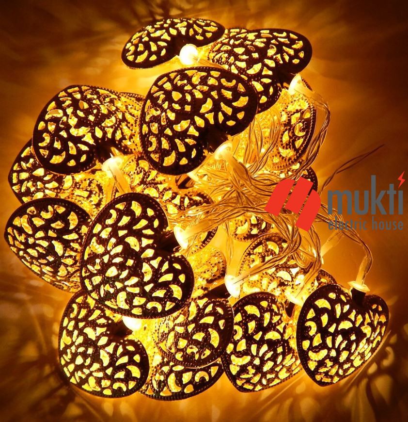 Golden Colored Metal Love Warm LED Lights Fairy Decorative 20 pcs Set Colour String Lamp for Festival Home Decoration Wedding Party Eid Christmas Room Curtain Xmas Bedroom