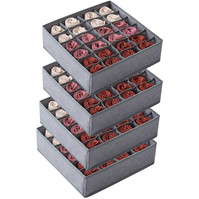 4 Pack Closet Socks Organizer Drawer Divider, 24 Cell Collapsible Closet Cabinet Organizer Underwear Storage Boxes