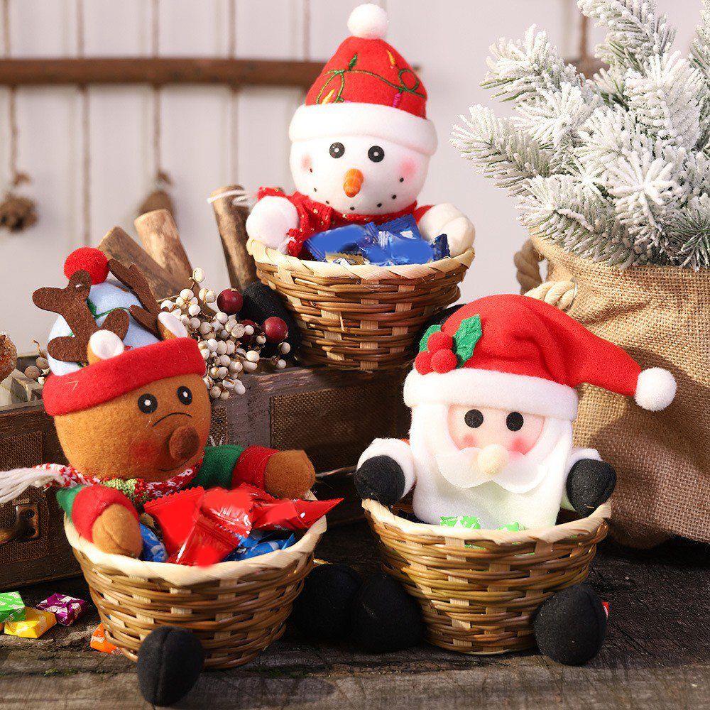 Christmas Candy Basket Storage Container Decoration Santa Claus Storage Basket Xmas Decor Party Decor Container Gift - C