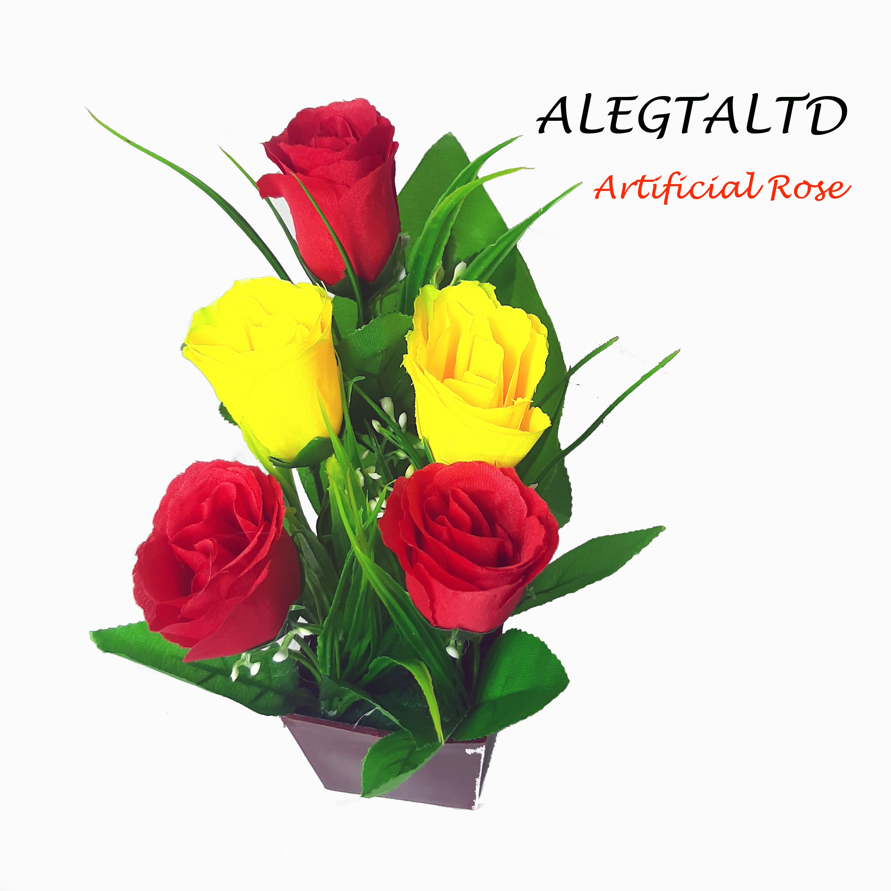 Alegta Artificial Multicolor Rose Flowers Plastic and Rubber with Plastic Vase Decorative For Home office Decoration Party Festival Decoration High Quality
