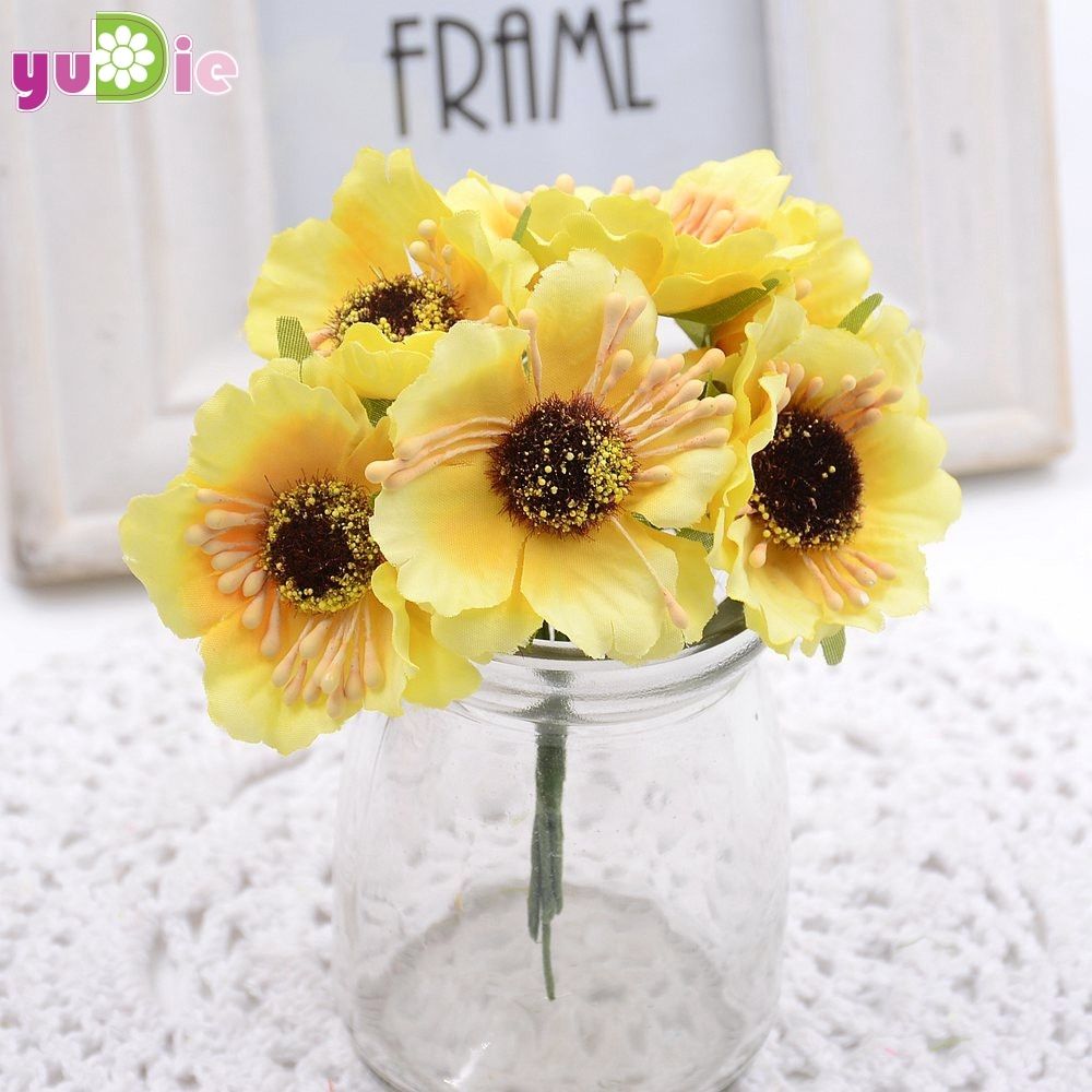 6pcs 3.5cm mini silk cherry artificial poppy bouquet DIY handmade tattoo wreath scrapbook wedding decoration craft fake flower