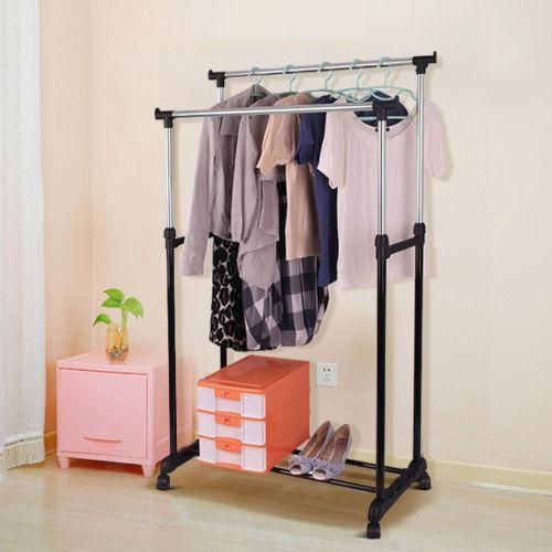 Folding Double Clothes and Shoe Rack - Silver and Black