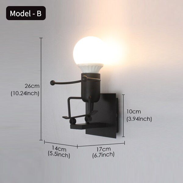 Iron Led Wall Lights Creative Metal Wall Lamp Cartoon Robot Wall Sconce Bedroom Wall Light Children Room Luminaire E27/220V