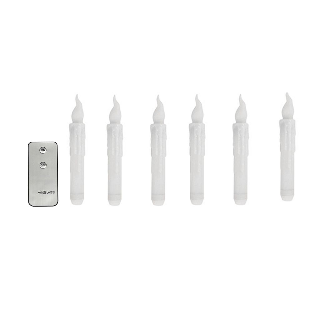 the Cone Candle Includes a White Resin Candle Holder with a Drip Effect and a Warm Flashing LED Flame