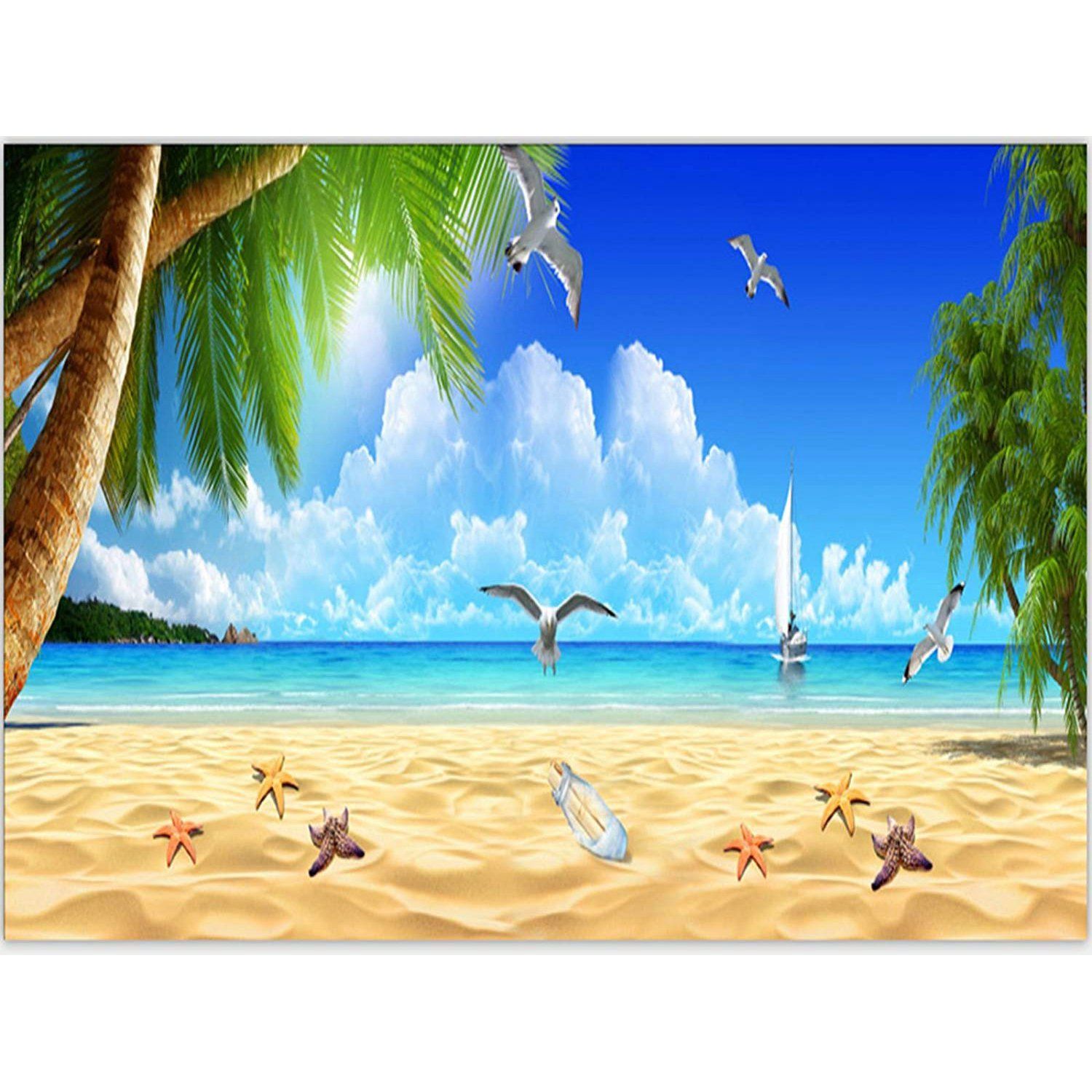 DIY 5D Diamond Painting By Number Kit,Full Drill Embroidery Cross Stitch Arts Craft Seagull Beach