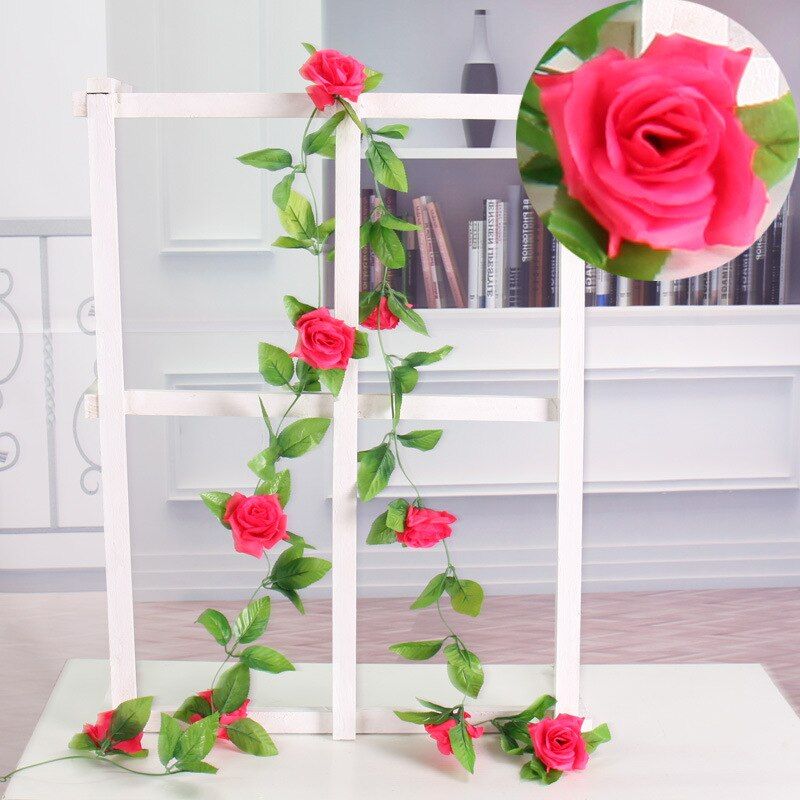 240CM / Many Silk Roses Ivy Vine and Green Leaf Wedding Home Decoration DIY Fake Leaf Hanging Garland Artificial Flower