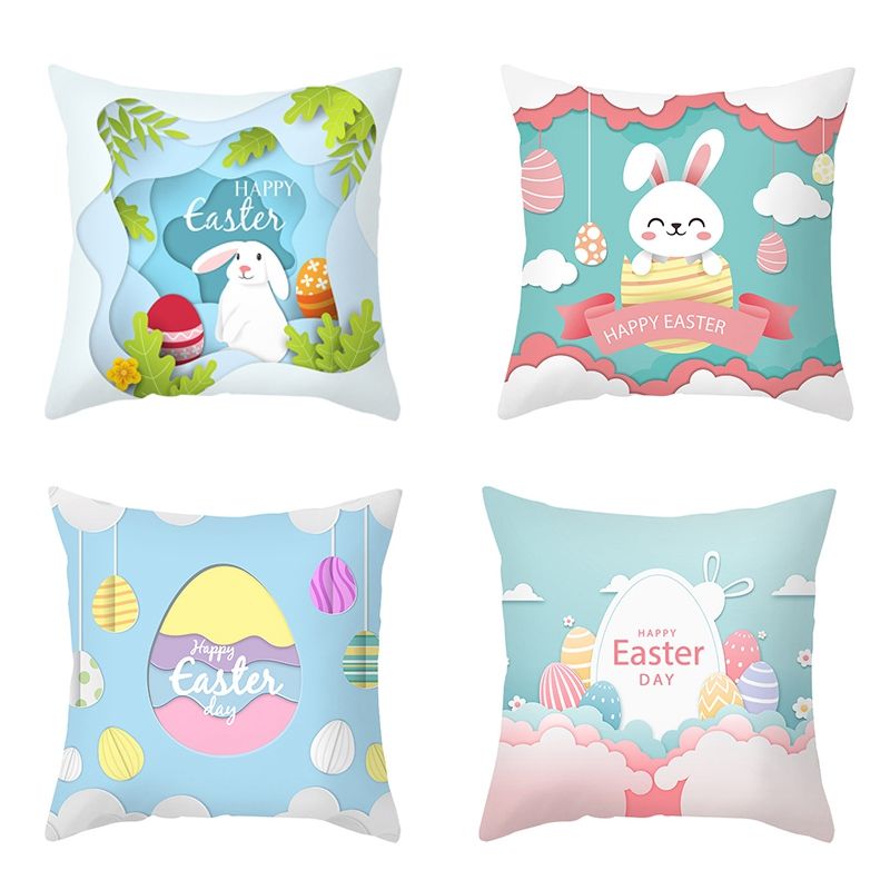 4Pcs Happy Easter Eggs Rabbit Cover Cushion Easter Decor for Home Easter Party Decorations Sofa Pillow Case 45X45Cm