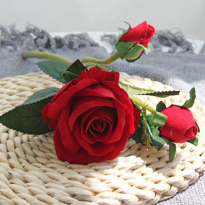 3 Head Flannel Rose Artificial Flowers  Big Bouquet for Home Wedding Decor Fake Flower Living Room Tabel Arrangement