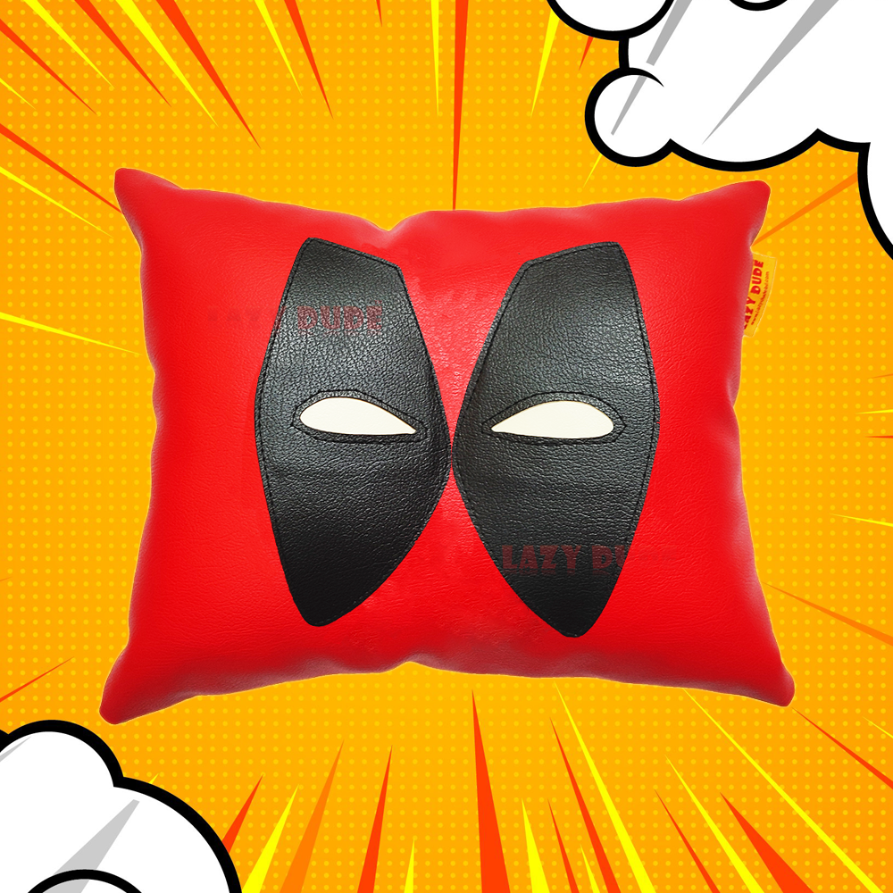 SUPER HERO - Artificial Leather Deadpool Cushion Super Soft Fiber Filled - Red LAZY DUDE