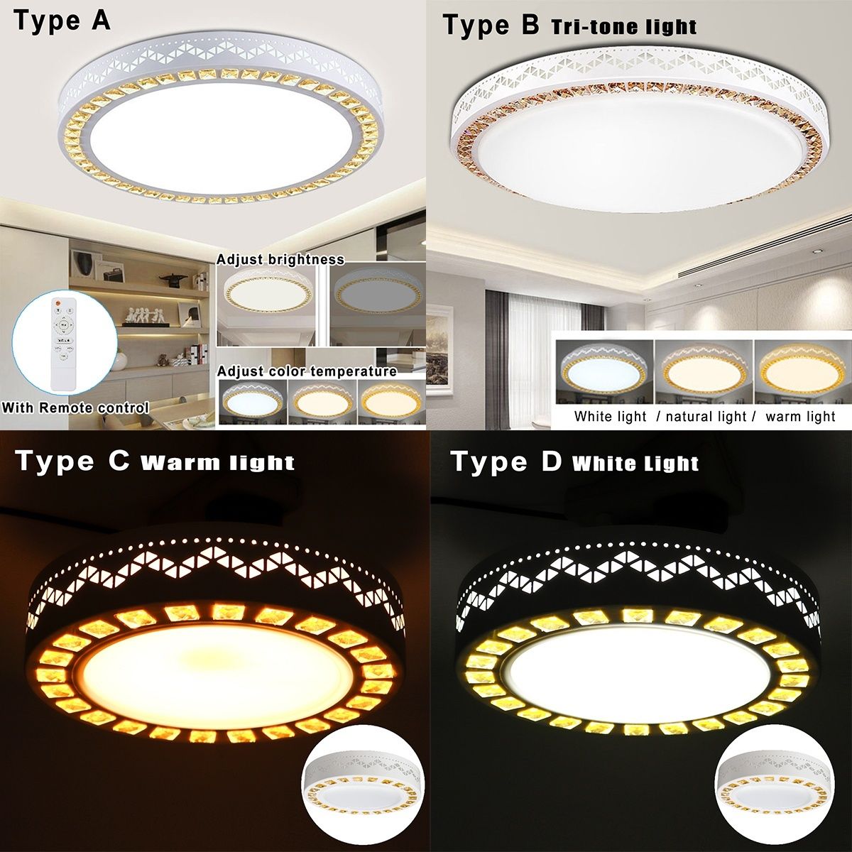 6500K Modern LED Ceiling Light Energy Efficient Chandelier And Fixture Ceiling Mount for Living Room Kitchen Bedroom Home,220V 12W