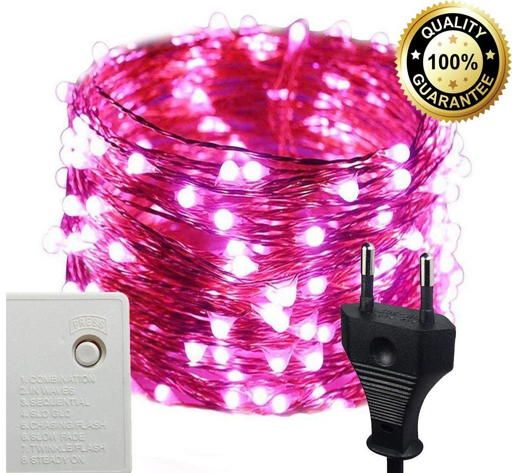 Led Waterproof 8 Mode Copper String Fairy Decoration Light 10M 100Led Direct Plug in for Diwali and Other Decorations (Pink)