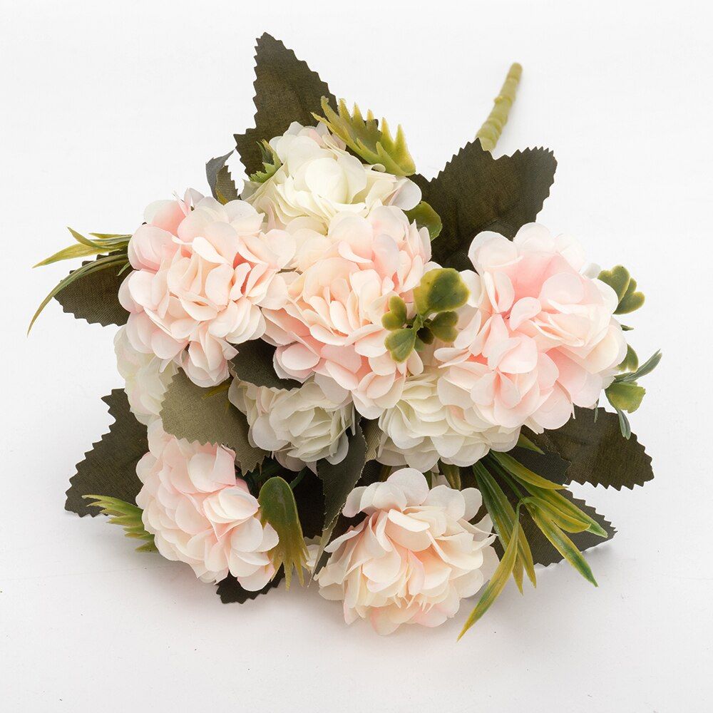Silk Hydrangeas Artificial Flowers  White Wedding Flowers Small Bouquet Fake Flower Party Home for Decoration Pink