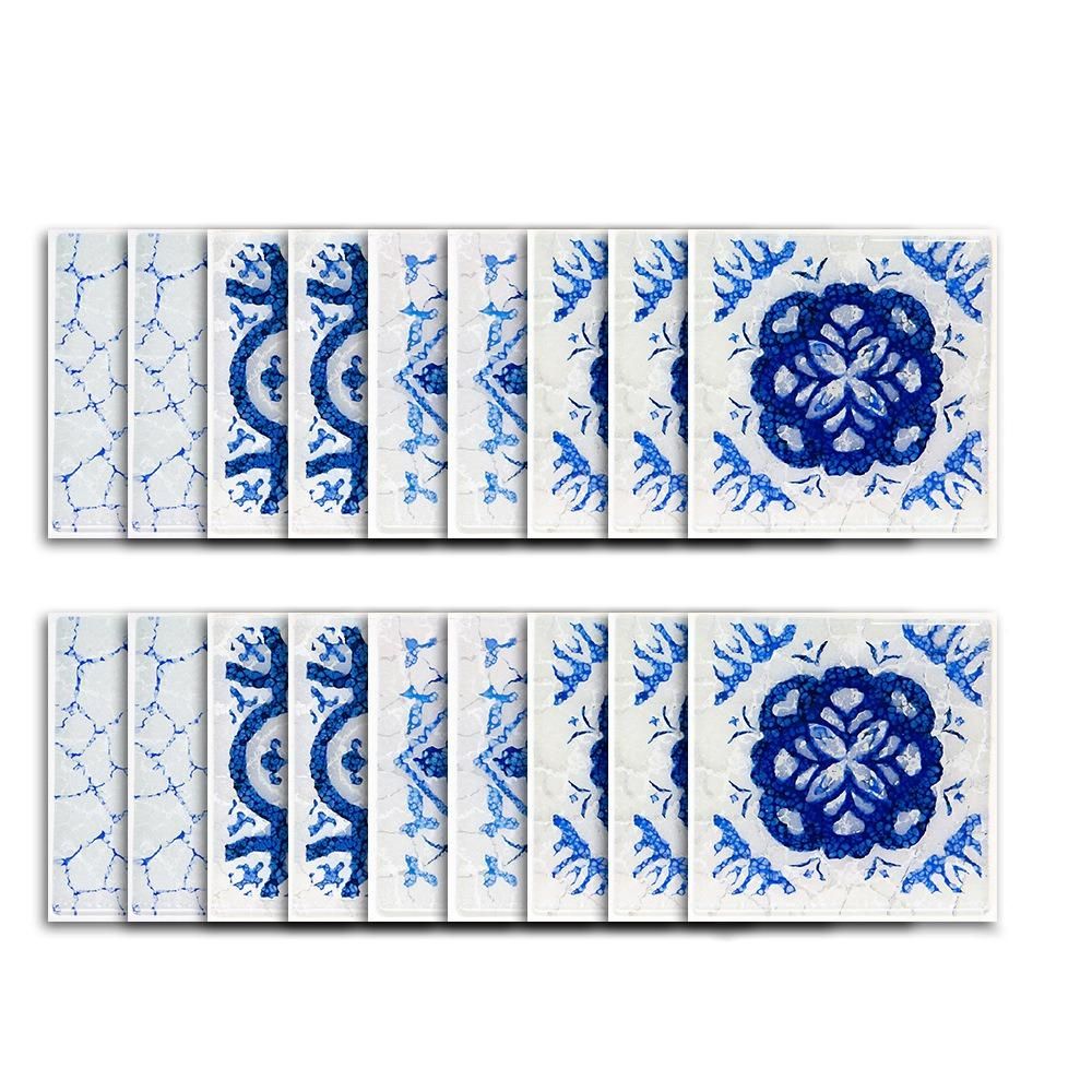 18 Pcs Self Adhesive Tile Sticker Kitchen Backsplash Bathroom Wall Tile Stickers Decor Waterproof Peel Stick PVC Tiles 10x10cm MTS015