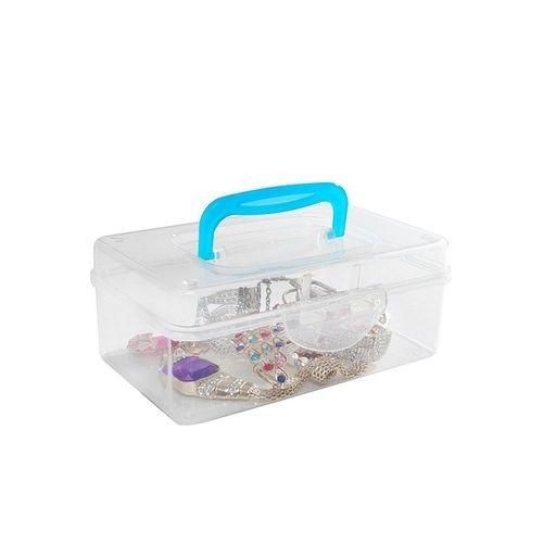 Multi Purpose Mini Clear Plastic Travel Storage Box and Portable Transparent Container Bin - Blue