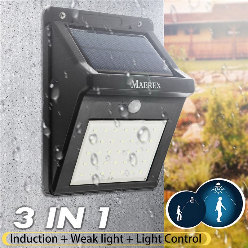 Decor Living 3-In-1 Solar Powered 35 LED Waterproof IP65 Wall Lights Street Lamp PIR Motion Sensor+Weak Light+Light Control, Security Outdoor Yard Fence Garage Garden Driveway