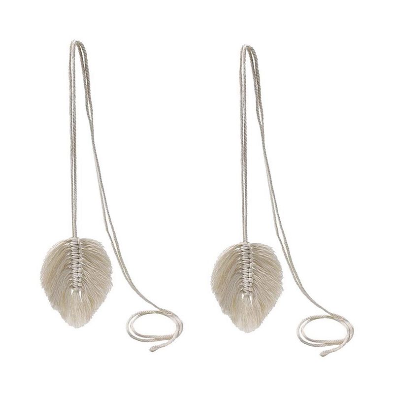 JAERBEE 2 Pack Curtain Tiebacks,Hand-Woven Cotton Curtain Tiebacks Holder Rope,Bohemian Home Decoration,Drapery Tie,Beige