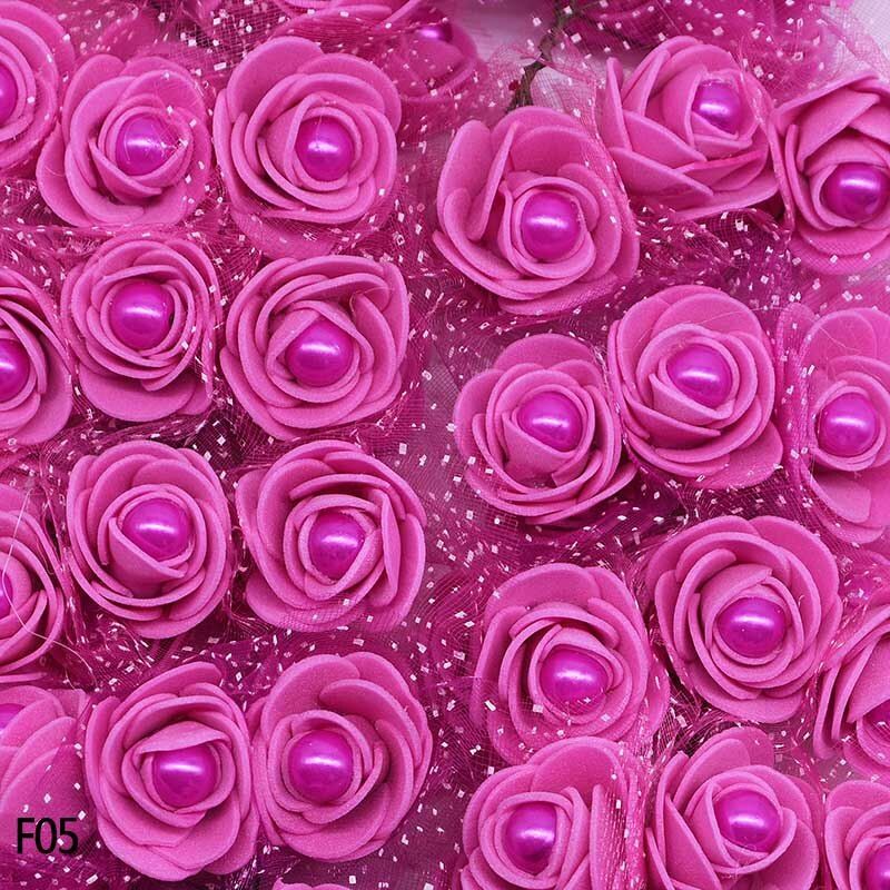 24pcs 3CM Foam Mini Rose Head Pearl Bead Artificial Flowers for Wedding Decoration DIY Bride Wreath Home Decor Fake Flower