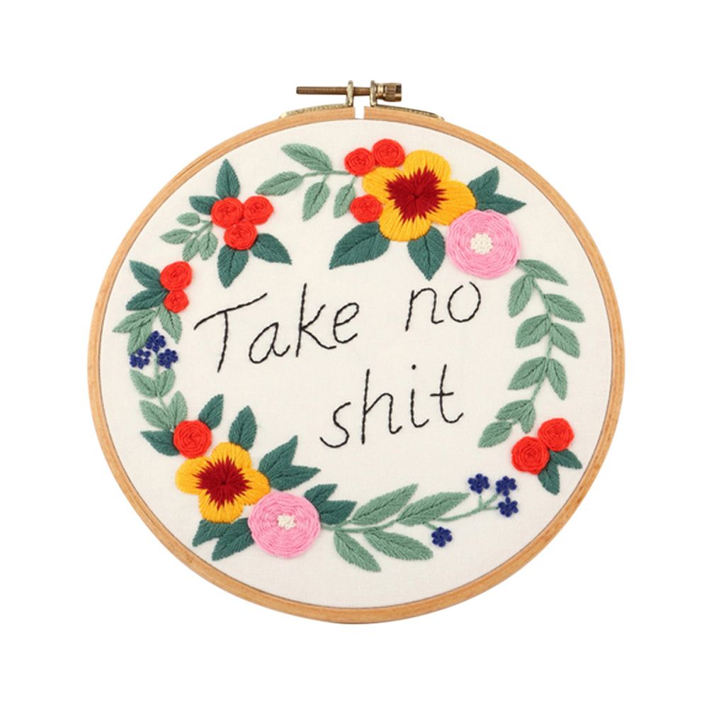 Yfashion DIY Cloth Embroidery Kit Happy arland Flower ass Alphabet Embroidered Cloth Needle Set Style:1#