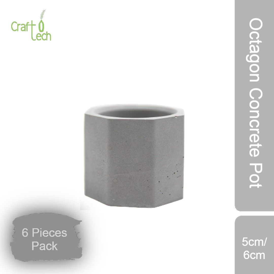 2 Pieces Gorgeous Octagon Shaped Concrete Pot From Green Messenger / Perfect Use For Tea Lights, Candle Light Holder & Home Decor (5cm / 6cm)