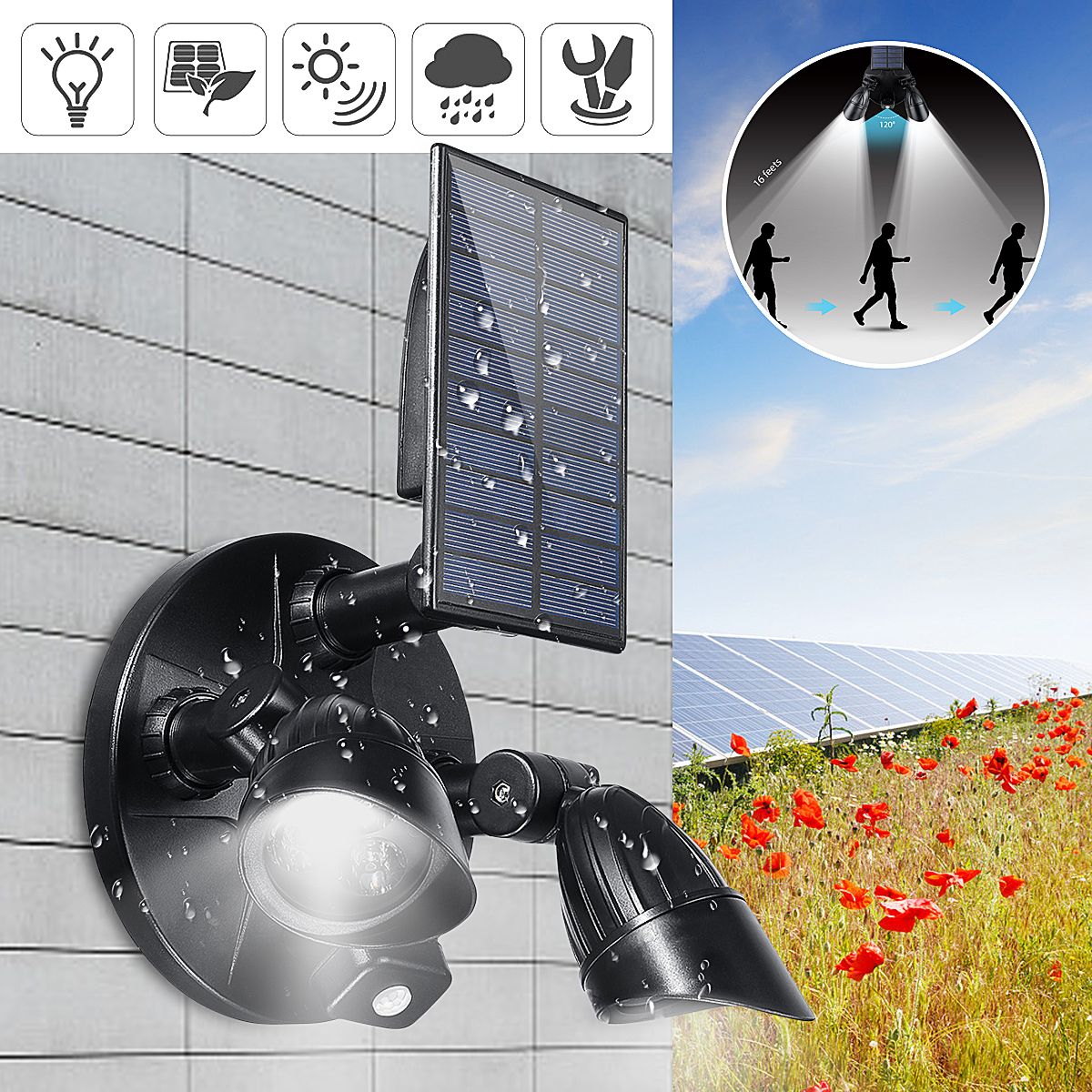 Common 6 LEDS outdoor garden wall light PIR Sensor Solar Power Lamp+Remote Control Garden Wall Light Waterproof