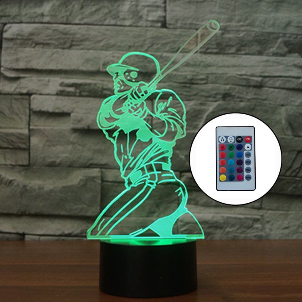 Playing Baseball  Touch Table Lamp 7 Colors Changing Lamp 3D Led Night Light-Colorful powered by USB cable