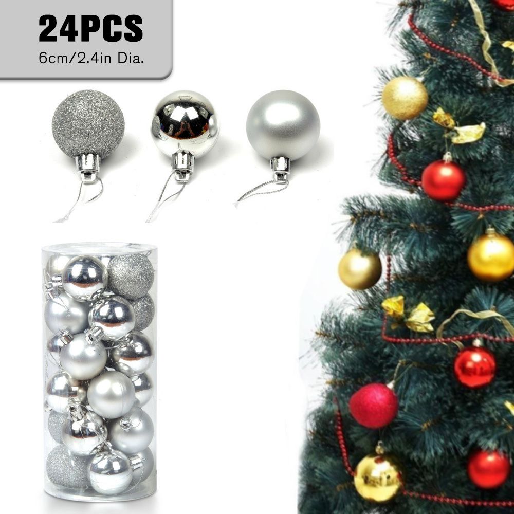 24pcs Christmas Ball Ornaments with Lanyards 6cm/2.4in Christmas Tr-ee Ornaments Balls Shiny Matte Glitter Balls Shatterproof Christmas Decorations for Holiday Wedding